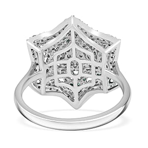 Green and White Diamond 1.00 ctw Star Ring in Platinum Over Sterling Silver (Size 9.0)