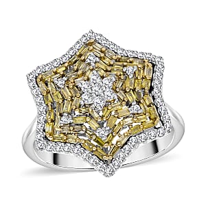 Yellow Diamond (IR), Diamond Star Ring in Platinum Over Sterling Silver (Size 10.0) 1.00 ctw
