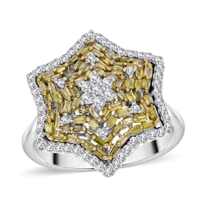 Yellow and White Diamond 1.00 ctw Star Ring in Platinum Over Sterling Silver (Size 7.0)