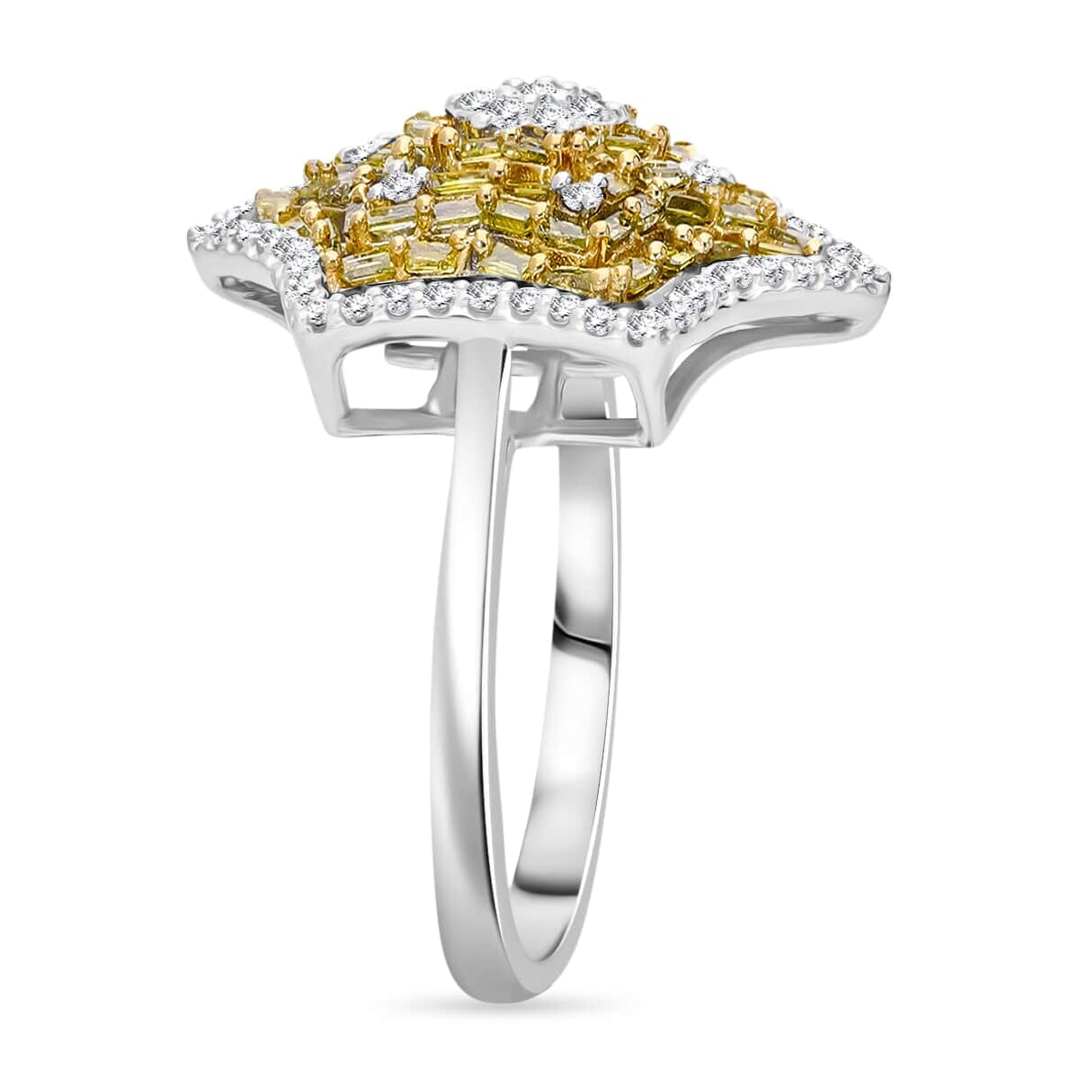 Yellow and White Diamond 1.00 ctw Star Ring in Platinum Over Sterling Silver (Size 7.0) image number 2