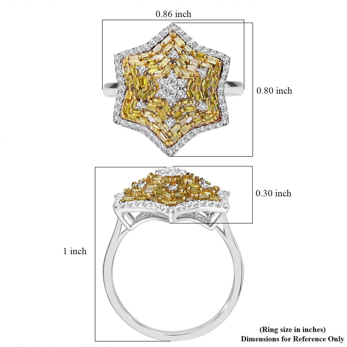 Yellow and White Diamond 1.00 ctw Star Ring in Platinum Over Sterling Silver (Size 7.0) image number 4