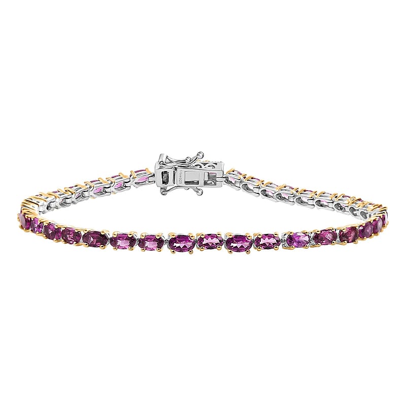 D'Joy Radiant Ember Garnet 11.65 ctw Tennis Bracelet in 18K Vermeil YG and Rhodium Sterling Silver (8.00 In)