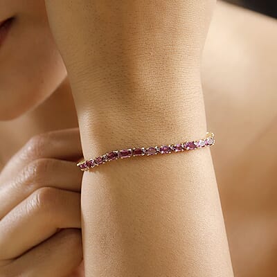 D'Joy Radiant Ember Garnet 11.65 ctw Tennis Bracelet in 18K Vermeil YG and Rhodium Sterling Silver (8.00 In)