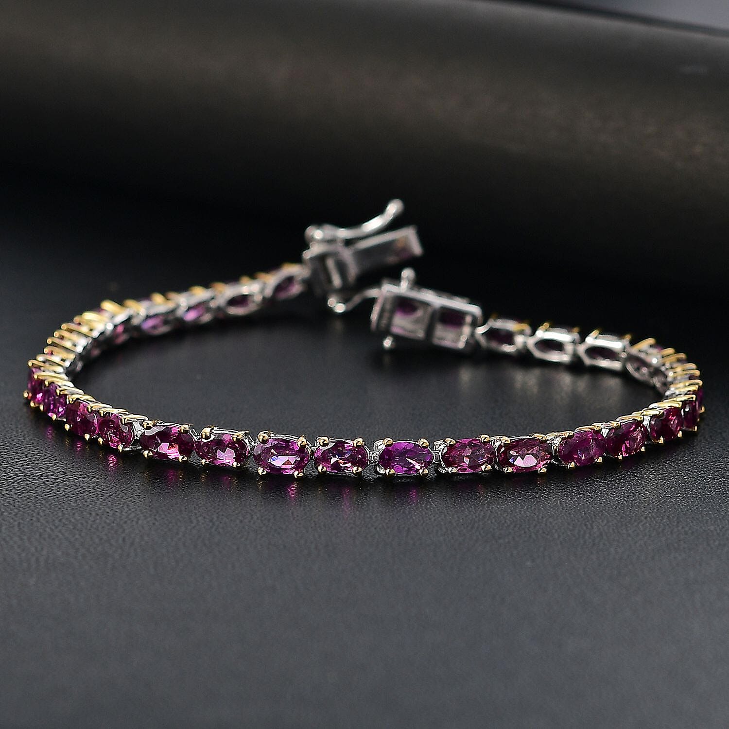 D'Joy Radiant Ember Garnet 9.50 ctw Tennis Bracelet in 18K Vermeil YG and Rhodium Over Sterling Silver (6.50 In)