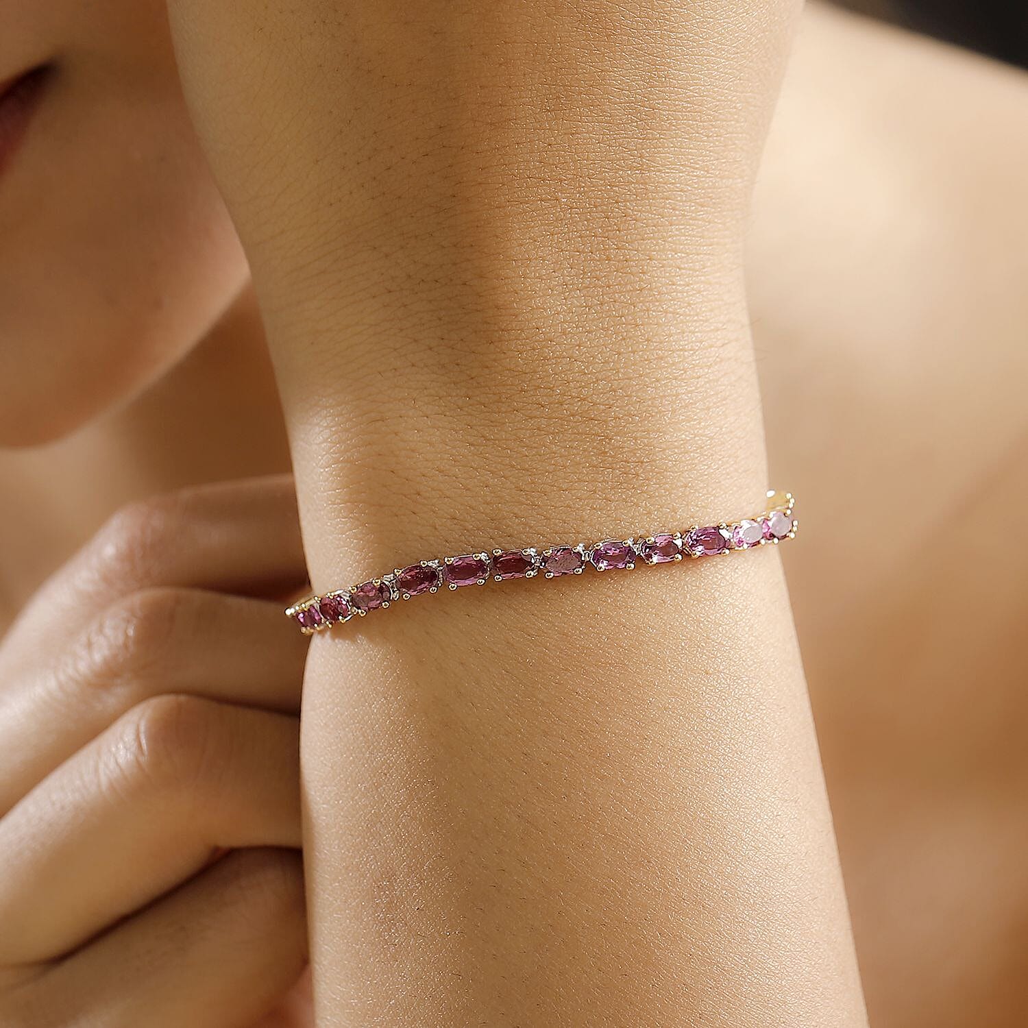 D'Joy Radiant Ember Garnet 9.50 ctw Tennis Bracelet in 18K Vermeil YG and Rhodium Over Sterling Silver (6.50 In)