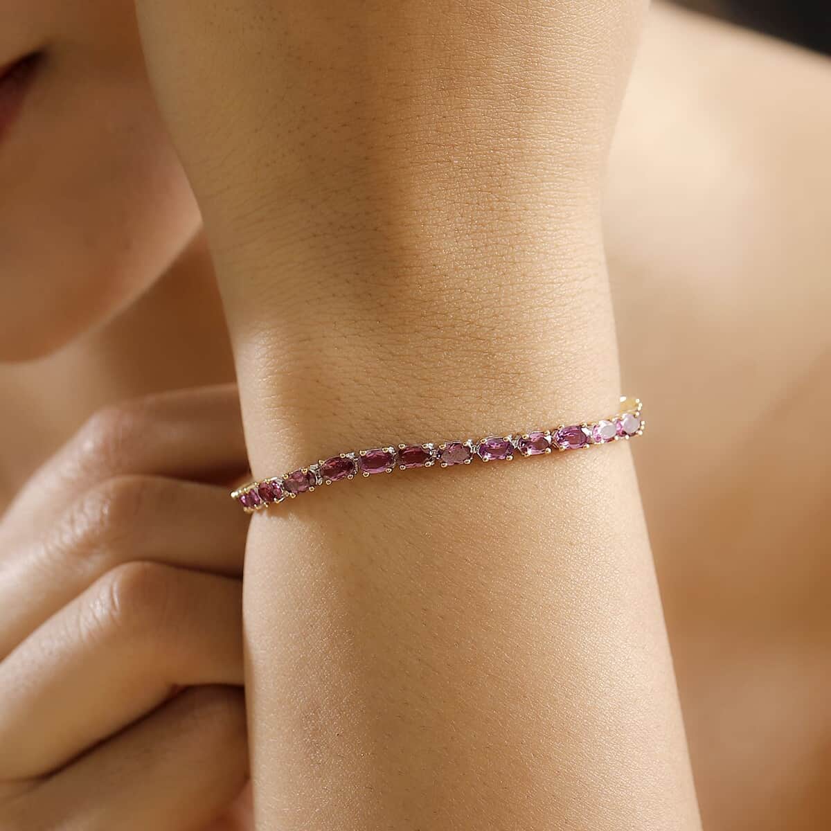 Doorbuster Radiant Ember Garnet 9.50 ctw Tennis Bracelet in 18K Vermeil YG and Rhodium Over Sterling Silver (6.50 In) image number 2