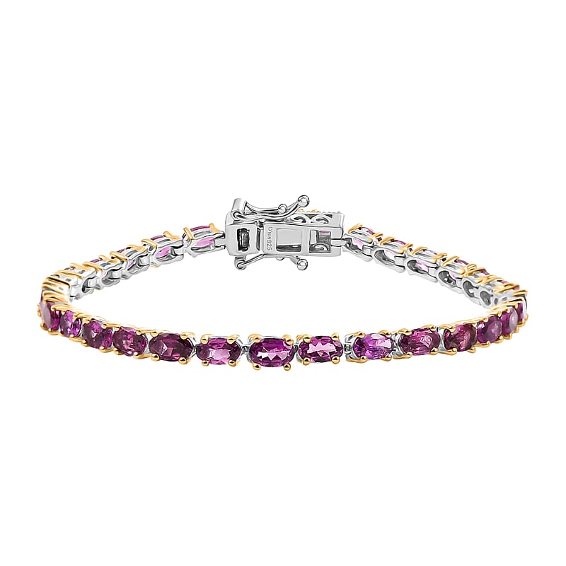 D'Joy Radiant Ember Garnet 10.75 ctw Tennis Bracelet in Vermeil YG and Rhodium Over Sterling Si (7.25 In)