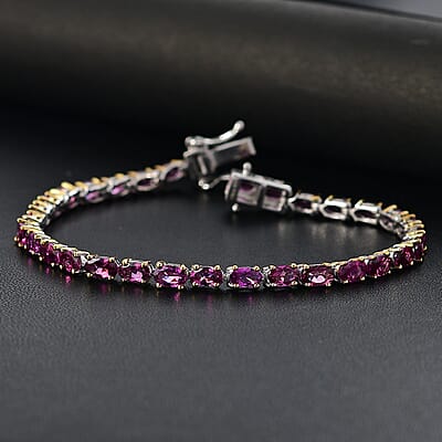 D'Joy Radiant Ember Garnet 10.75 ctw Tennis Bracelet in Vermeil YG and Rhodium Over Sterling Si (7.25 In)