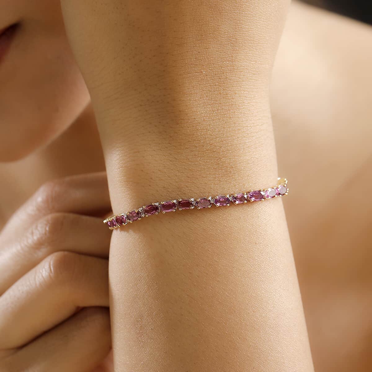 Radiant Ember Garnet 10.75 ctw Tennis Bracelet in Vermeil YG and Rhodium Over Sterling Si (7.25 In) image number 2