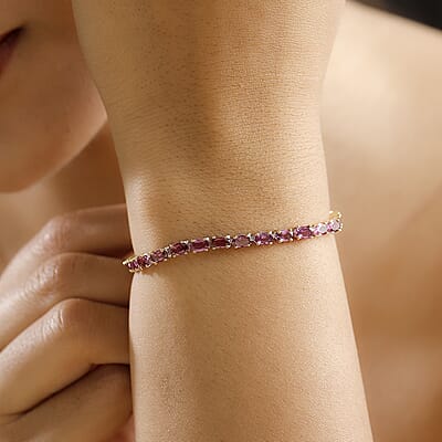 D'Joy Radiant Ember Garnet 10.75 ctw Tennis Bracelet in Vermeil YG and Rhodium Over Sterling Si (7.25 In)