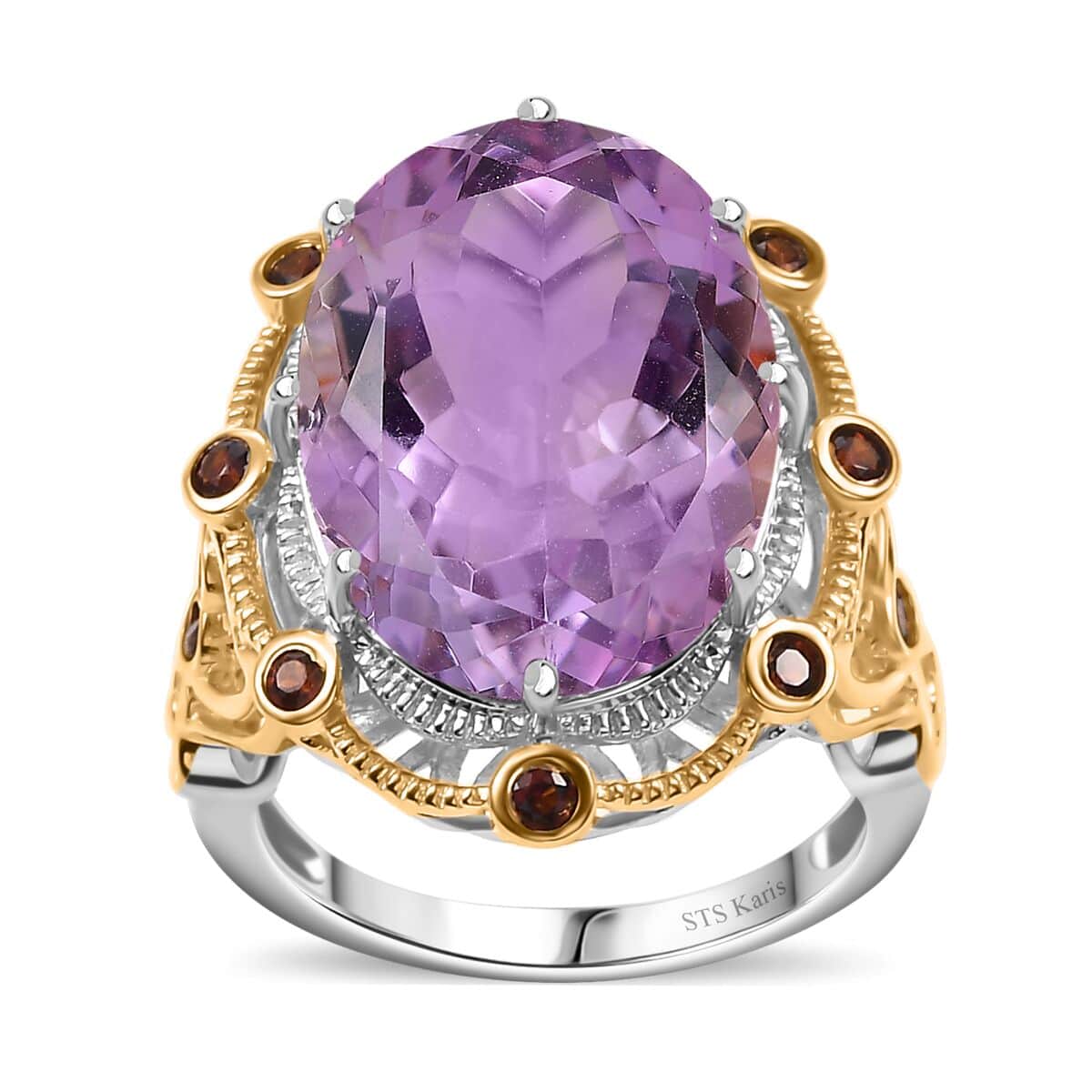 Doorbuster Karis Rose De France Amethyst and Mozambique Garnet 12.40 ctw Ring in 18K YG Plated and Platinum Bond (Size 10.0) image number 0