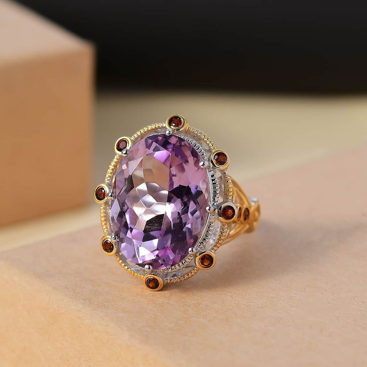 Doorbuster Karis Rose De France Amethyst and Mozambique Garnet 12.40 ctw Ring in 18K YG Plated and Platinum Bond (Size 10.0) image number 1