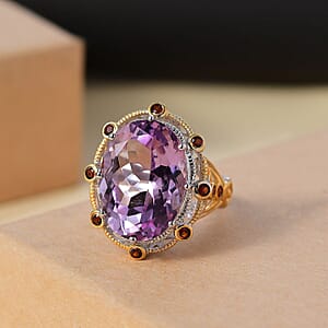Karis Rose De France Amethyst and Mozambique Garnet 12.40 ctw Ring in 18K YG Plated and Platinum Bond (Size 10.0)
