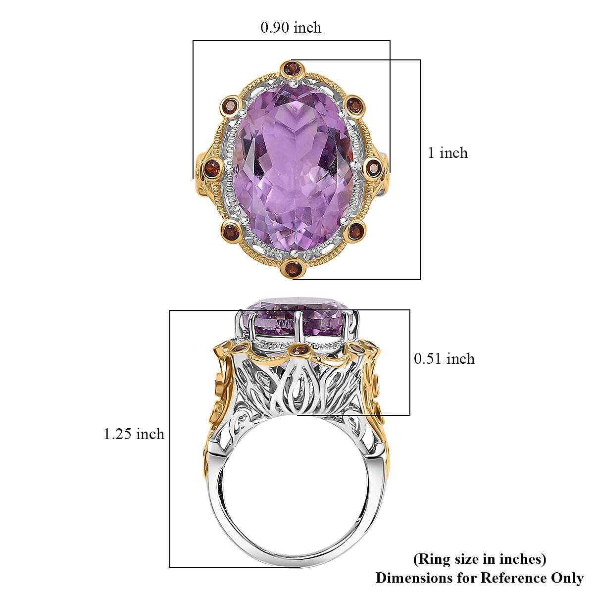 Karis Rose De France Amethyst and Mozambique Garnet 12.40 ctw Ring in 18K YG Plated and Platinum Bond (Size 10.0)