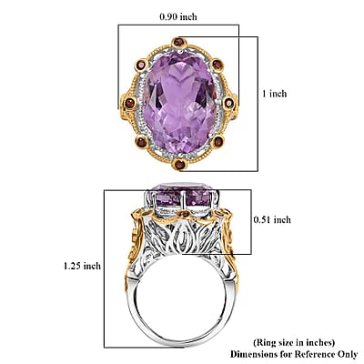Karis Rose De France Amethyst and Mozambique Garnet 12.40 ctw Ring in 18K YG Plated and Platinum Bond (Size 10.0)