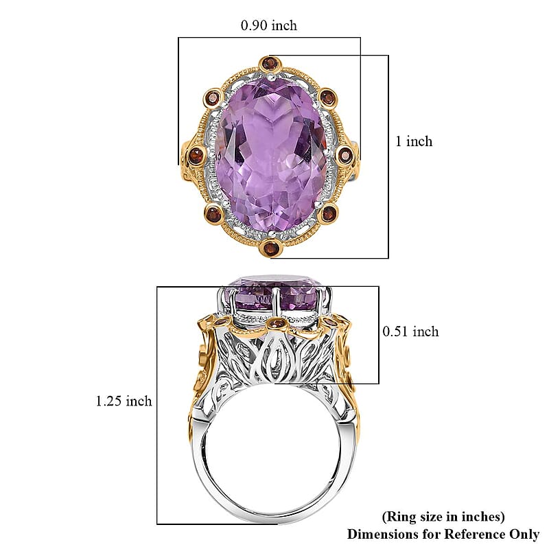 Karis Rose De France Amethyst and Mozambique Garnet 12.40 ctw Ring in 18K YG Plated and Platinum Bond (Size 10.0)