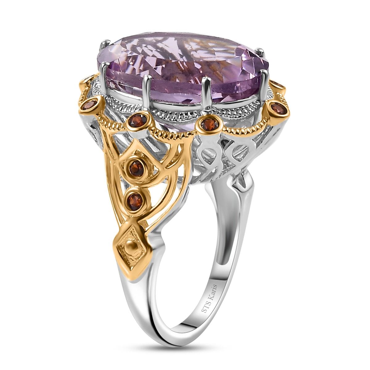 Karis Rose De France Amethyst and Mozambique Garnet 12.40 ctw Ring in 18K YG Plated and Platinum Bond (Size 7.0) image number 3