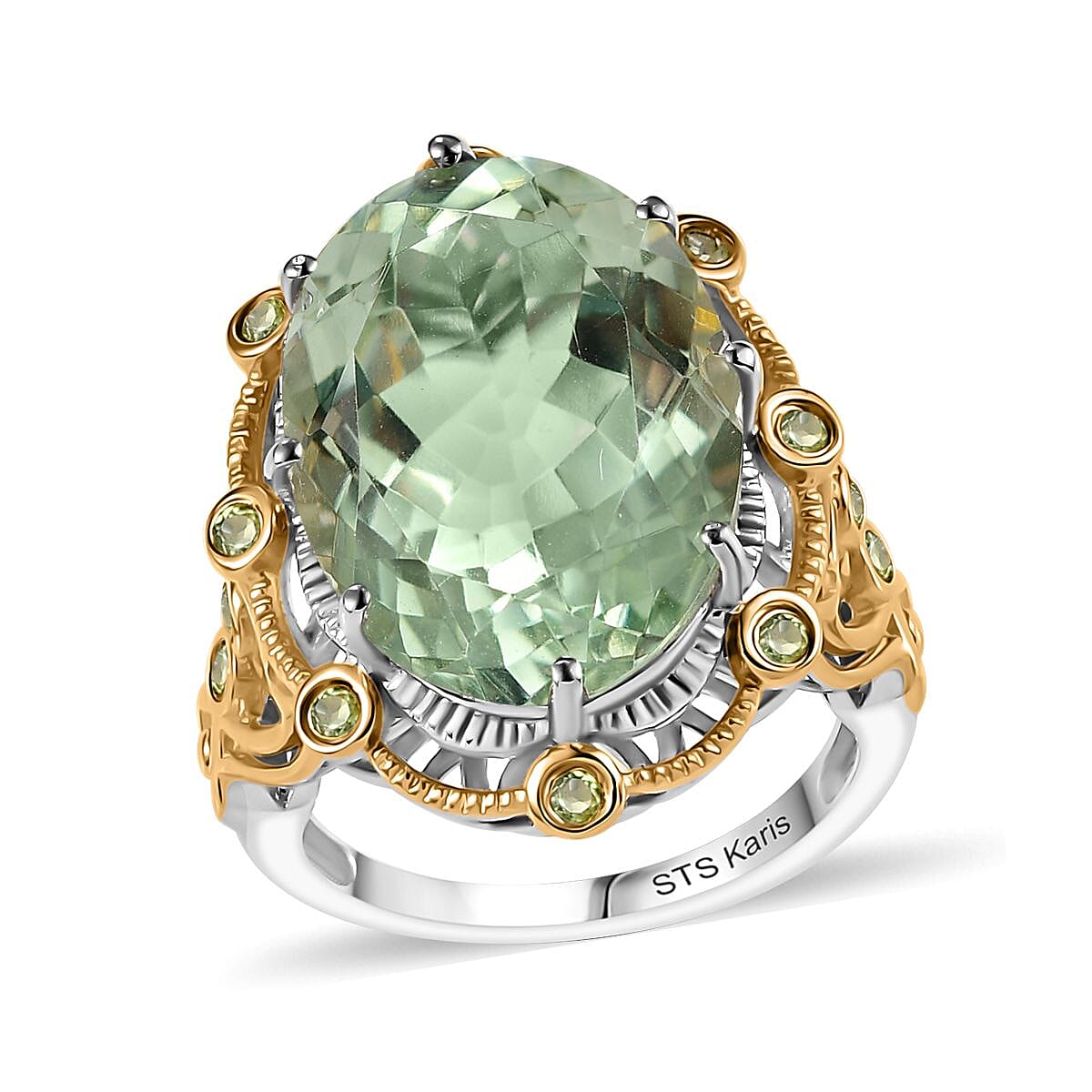 Karis Montezuma Prasiolit and Peridot 12.50 ctw Ring in 18K YG Plated and Platinum Bond (Size 7.0) image number 0