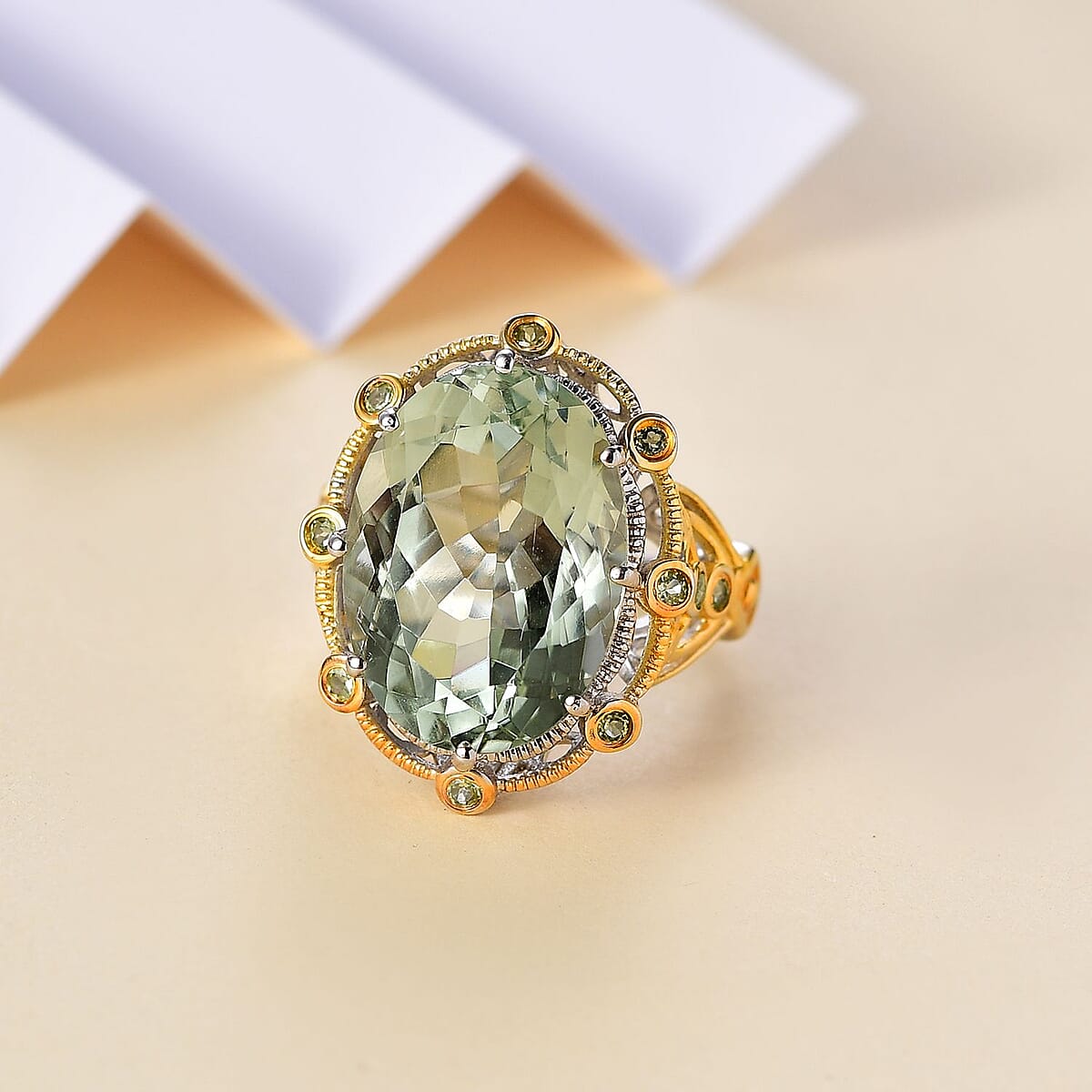 Karis Montezuma Prasiolit and Peridot 12.50 ctw Ring in 18K YG Plated and Platinum Bond (Size 7.0) image number 1