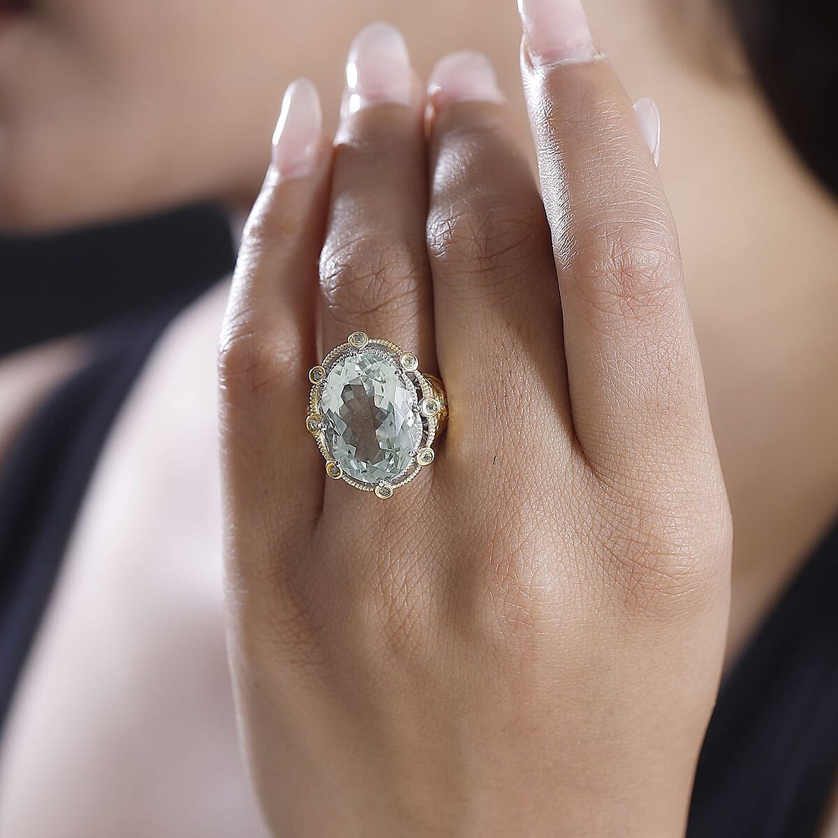 Karis Montezuma Prasiolit and Peridot 12.50 ctw Ring in 18K YG Plated and Platinum Bond (Size 7.0) image number 2