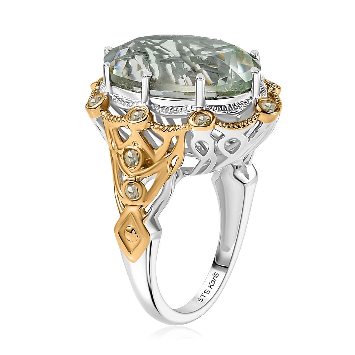 Karis Montezuma Prasiolit and Peridot 12.50 ctw Ring in 18K YG Plated and Platinum Bond (Size 7.0) image number 3