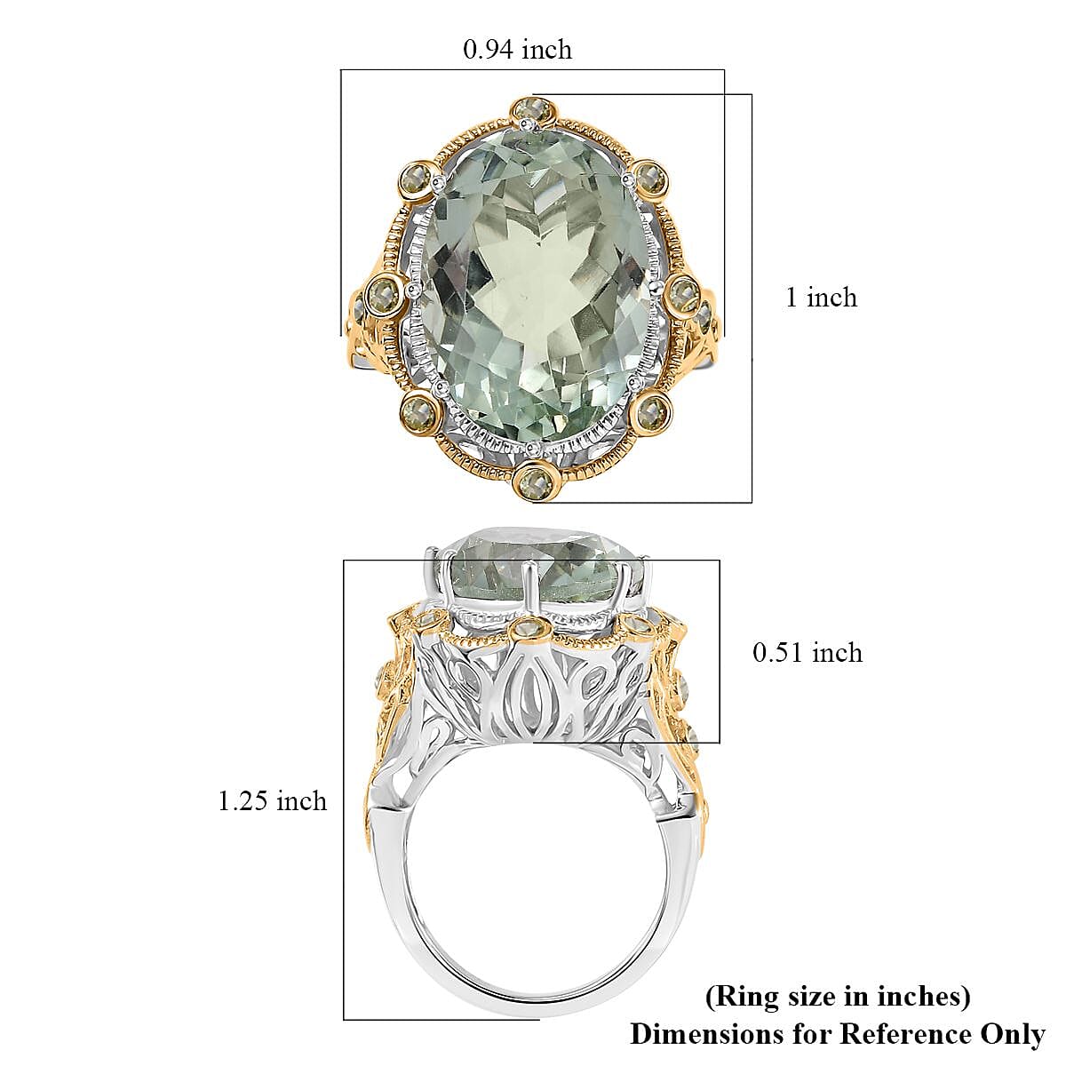 Karis Montezuma Prasiolit and Peridot 12.50 ctw Ring in 18K YG Plated and Platinum Bond (Size 7.0) image number 5