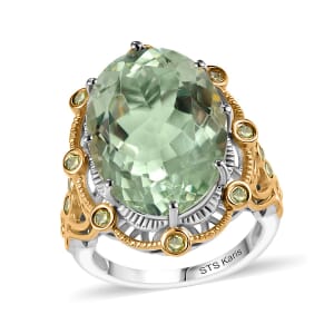 Karis Montezuma Prasiolit and Peridot 12.50 ctw Ring in 18K YG Plated and Platinum Bond (Size 8.0)