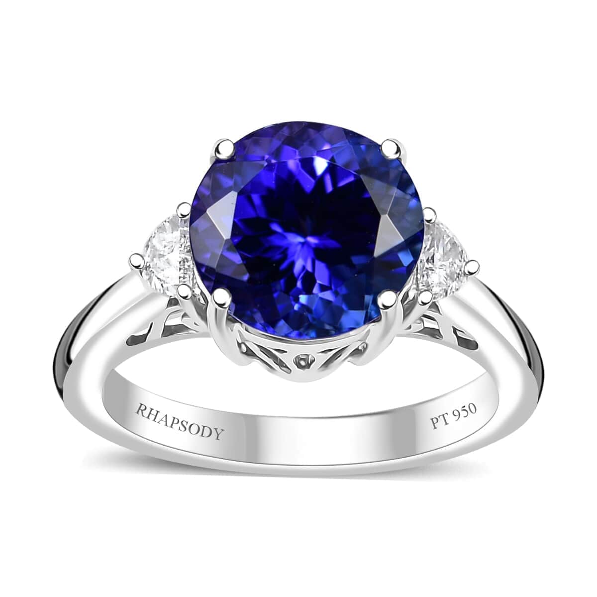 Certified & Appraised Rhapsody AAAA Tanzanite and E-F VS2 Diamond 4.27 ctw Ring in 950 Platinum 5.90 Grams image number 0