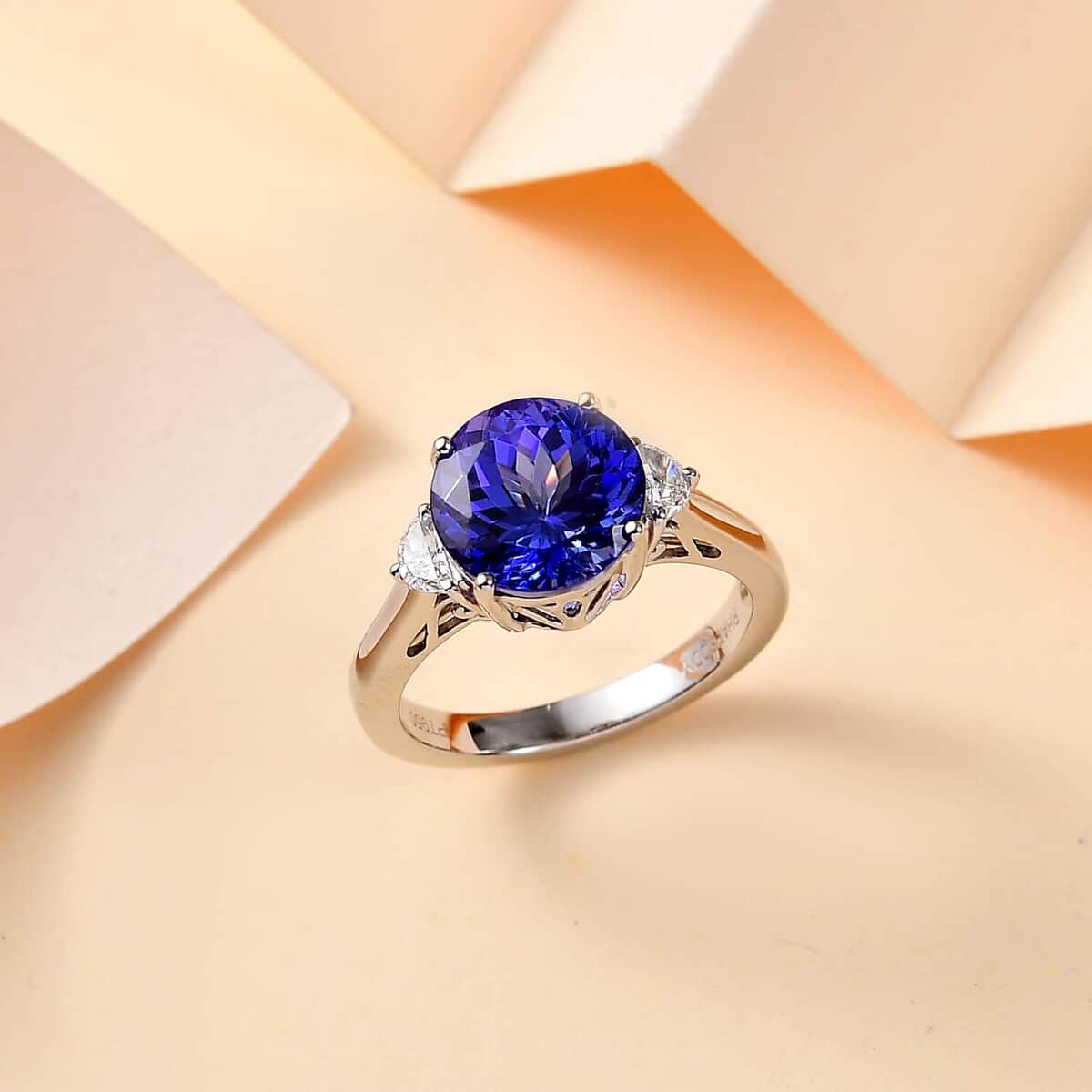 Certified & Appraised Rhapsody AAAA Tanzanite and E-F VS2 Diamond 4.27 ctw Ring in 950 Platinum 5.90 Grams image number 1