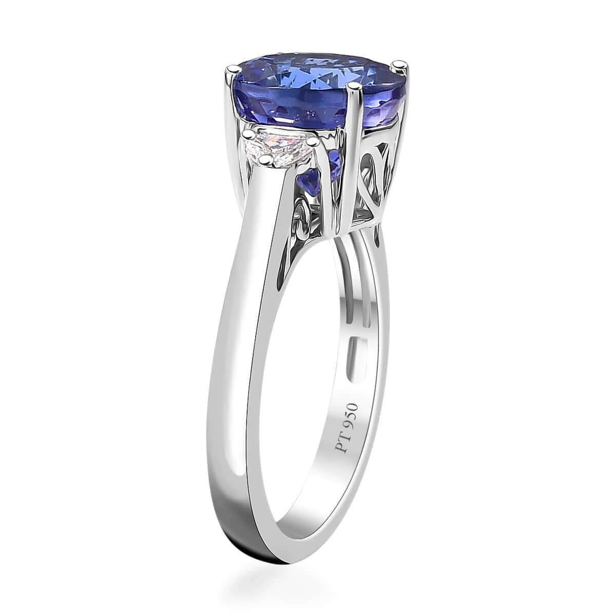 Certified & Appraised Rhapsody AAAA Tanzanite and E-F VS2 Diamond 4.27 ctw Ring in 950 Platinum 5.90 Grams image number 3