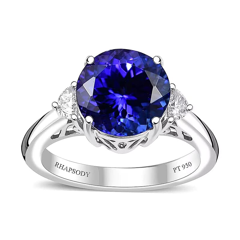 Certified & Appraised Rhapsody AAAA Tanzanite and E-F VS2 Diamond 4.27 ctw Ring in 950 Platinum (Size 7.0) 5.90 Grams