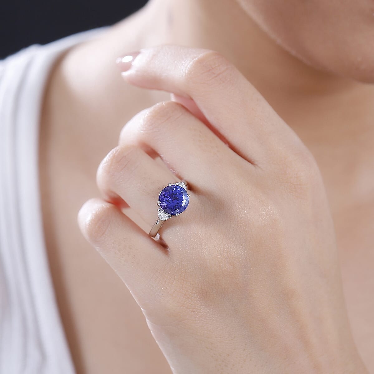 Certified & Appraised Rhapsody AAAA Tanzanite and E-F VS2 Diamond 4.27 ctw Ring in 950 Platinum (Size 8.0) 5.90 Grams image number 2