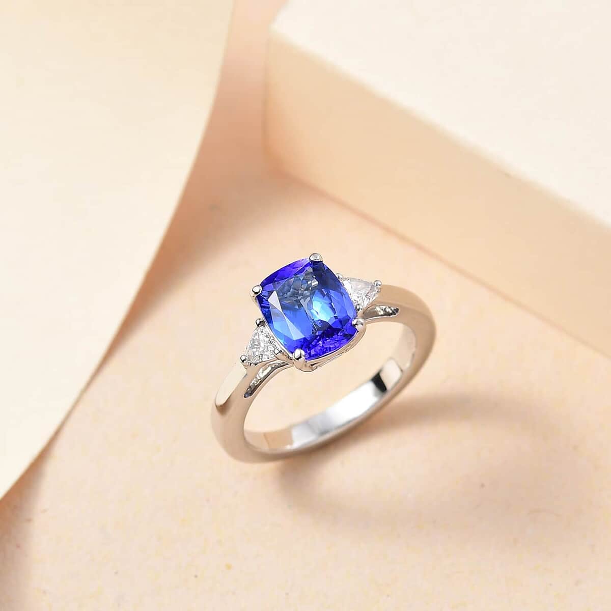 Certified & Appraised Rhapsody AAAA Tanzanite and E-F VS2 Diamond 2.50 ctw Ring in 950 Platinum (Size 6.0) 6.10 Grams image number 1