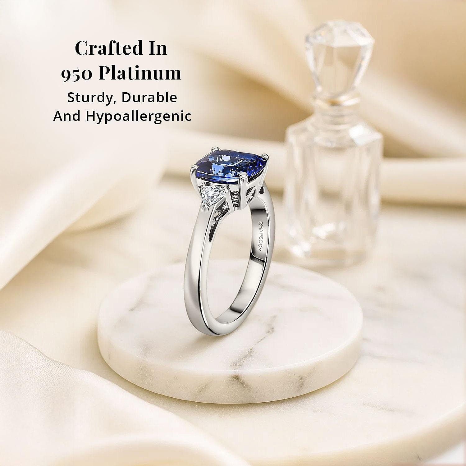 Certified & Appraised Rhapsody AAAA Tanzanite and E-F VS2 Diamond 2.50 ctw Ring in 950 Platinum (Size 7.0) 6.10 Grams