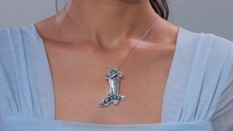 Artisan Crafted White Buffalo and Sleeping Beauty Turquoise 1.40 ctw Cowboy Pendant in Black Oxidized Sterling Silver