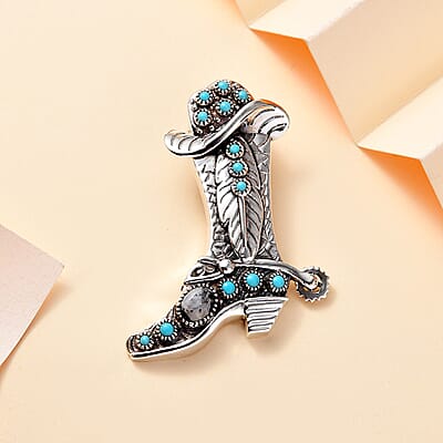 Artisan Crafted White Buffalo and Sleeping Beauty Turquoise 1.40 ctw Cowboy Pendant in Black Oxidized Sterling Silver
