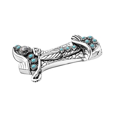 Artisan Crafted White Buffalo and Sleeping Beauty Turquoise 1.40 ctw Cowboy Pendant in Black Oxidized Sterling Silver