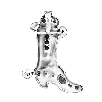 Artisan Crafted White Buffalo and Sleeping Beauty Turquoise 1.40 ctw Cowboy Pendant in Black Oxidized Sterling Silver