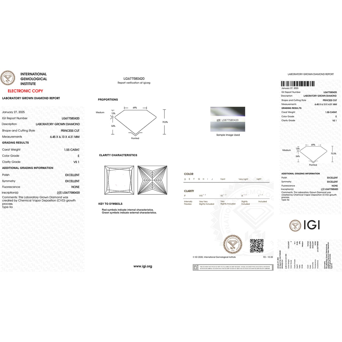 IGI Certified Luxuriant Lab Grown Diamond (Princess) (E-F, VS) 1.50 ctw image number 6