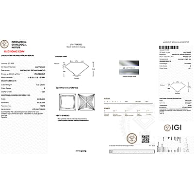 IGI Certified Luxuriant Lab Grown Diamond (Princess) (G, VS2) 1.50 ctw