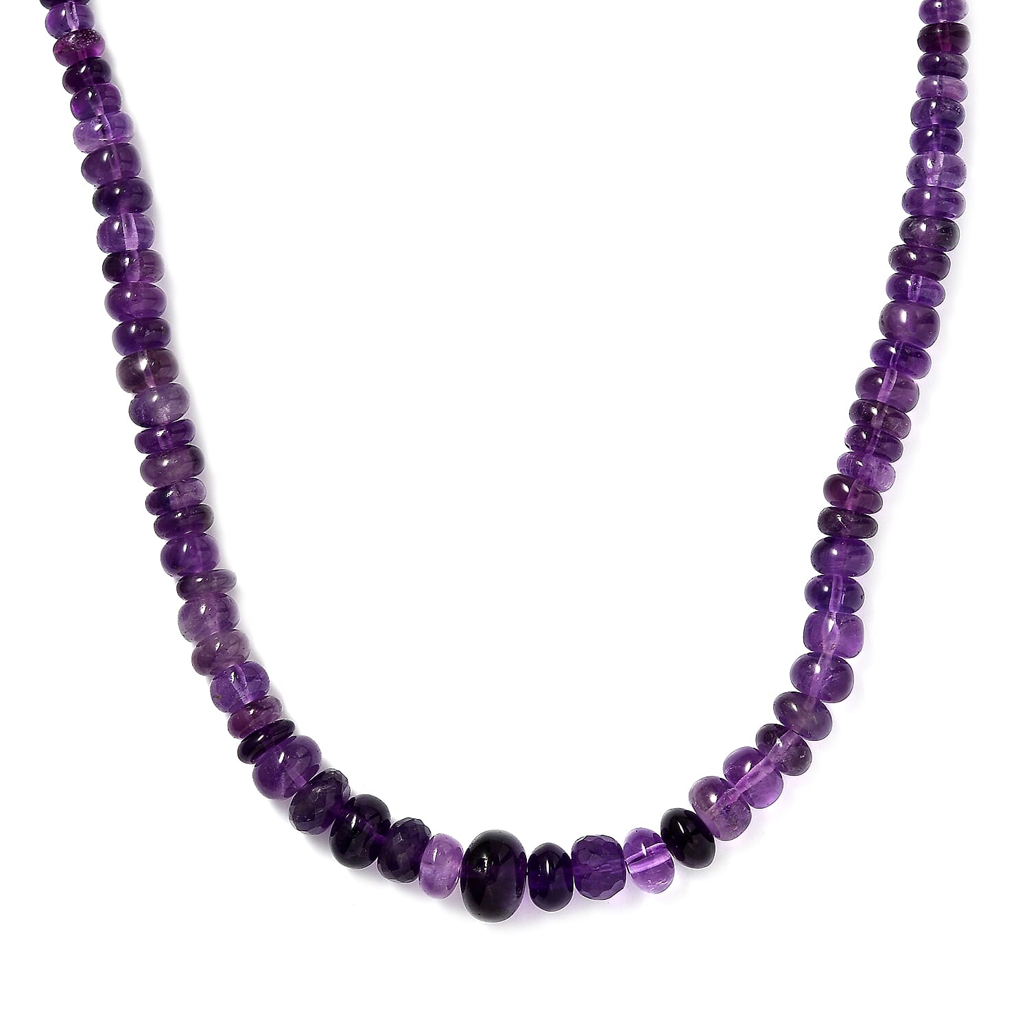 African Amethyst 201.85 ctw Beaded Necklace in Stainless Steel 20 Inches