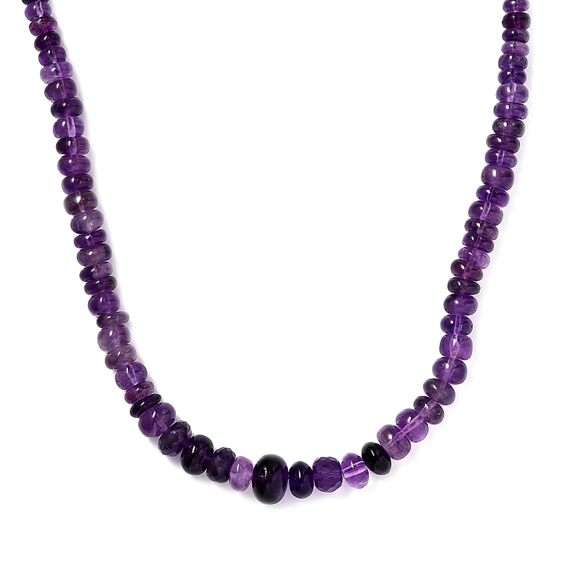 African Amethyst 201.85 ctw Beaded Necklace in Stainless Steel 20 Inches