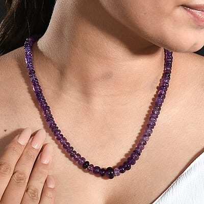 African Amethyst 201.85 ctw Beaded Necklace in Stainless Steel 20 Inches