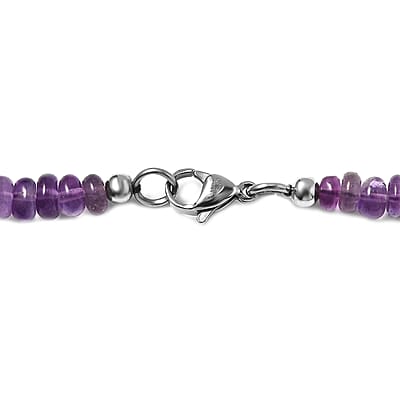 African Amethyst 201.85 ctw Beaded Necklace in Stainless Steel 20 Inches