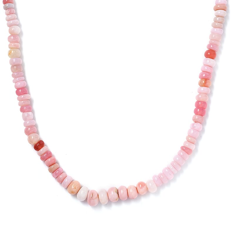 Pink Opal 103.75 ctw Beaded Necklace in Stainless Steel 20 Inches