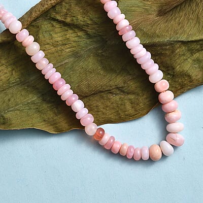 Pink Opal 103.75 ctw Beaded Necklace in Stainless Steel 20 Inches