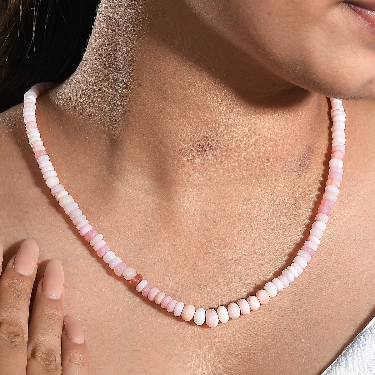 Pink Opal 103.75 ctw Beaded Necklace in Stainless Steel 20 Inches image number 2