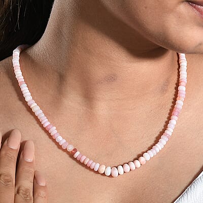 Pink Opal 103.75 ctw Beaded Necklace in Stainless Steel 20 Inches