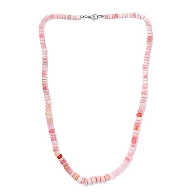 Pink Opal 103.75 ctw Beaded Necklace in Stainless Steel 20 Inches
