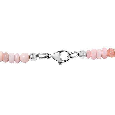 Pink Opal 103.75 ctw Beaded Necklace in Stainless Steel 20 Inches